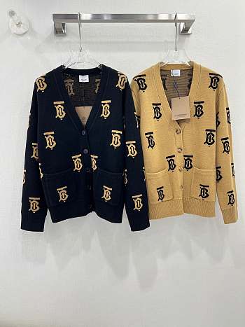 Burberry Monogram intarsia-knit cardigan （ brown/black）