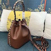 Valentino Garavani rockstud brown leather bucket bag - 1