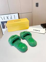 Fendi Baguette green sheepskin slides - 4