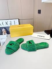 Fendi Baguette green sheepskin slides - 3