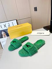 Fendi Baguette green sheepskin slides - 2