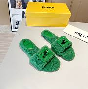 Fendi Baguette green sheepskin slides - 1