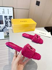 Fendi Baguette pink sheepskin slides - 4