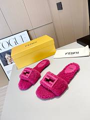 Fendi Baguette pink sheepskin slides - 6