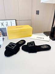 Fendi Baguette black sheepskin slides - 2