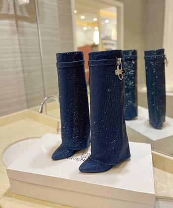 Givenchy Shark blue rhinestone boots