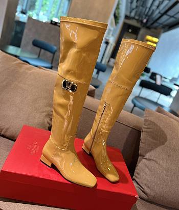 Valentino logo yellow patent long boots