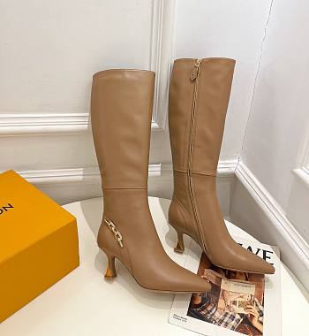 Louis Vuitton gold chain long brown boots 
