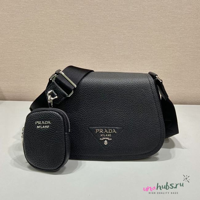 Prada logo plaque crossbody black bag - 1