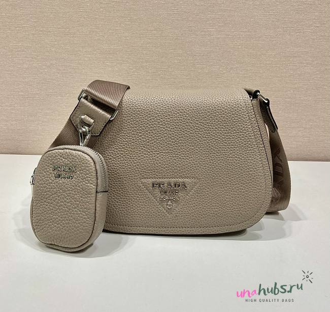 Prada logo plaque crossbody beige bag - 1