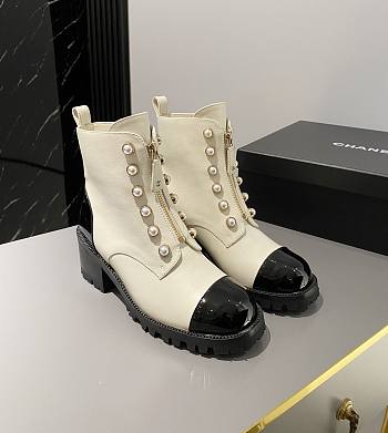 Chanel white pearl boots