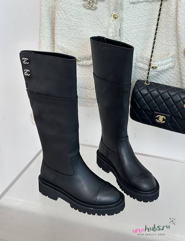 Chanel long black leather boots - 1