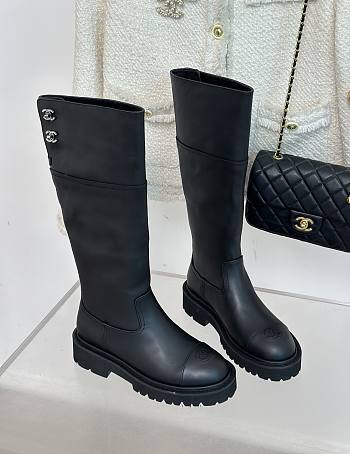 Chanel long black leather boots