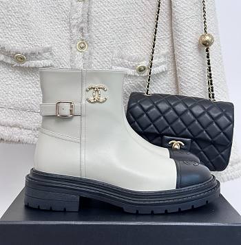 Chanel mid calf white leather boots 