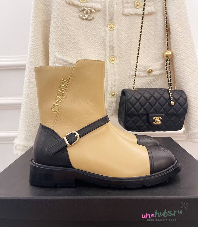 Chanel logo short beige boots - 1