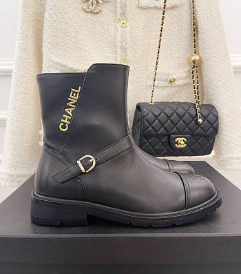 Chanel logo short black boots