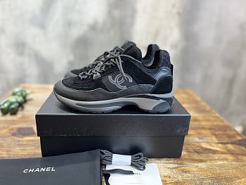 Chanel plain toe lace-up black shoes