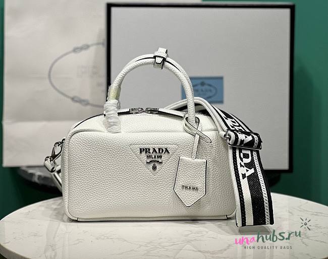 Prada white eather top-handle 1BB102 bag - 1