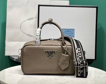 Prada gray eather top-handle 1BB102 bag