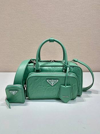 Prada antique green nappa leather multi-pocket top-handle bag 