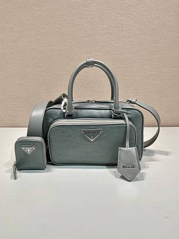 Prada antique gray nappa leather multi-pocket top-handle bag