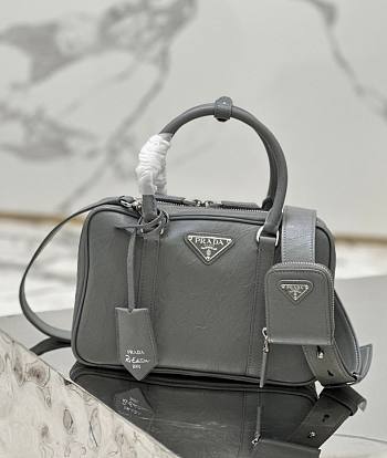 Prada antique gray nappa leather top-handle bag