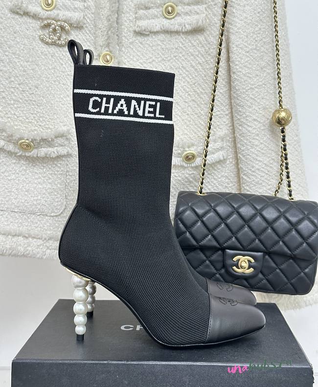 Chanel black sock heeled boots - 1