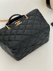 Chanel black leather tote shopping gold handle bag  - 2