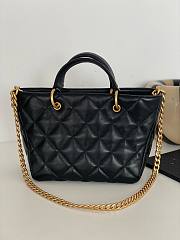 Chanel black leather tote shopping gold handle bag  - 5