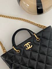 Chanel black leather tote shopping gold handle bag  - 6