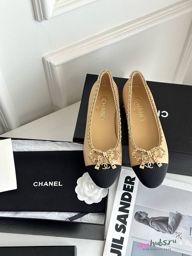 Chanel beige leather bow flats - 1