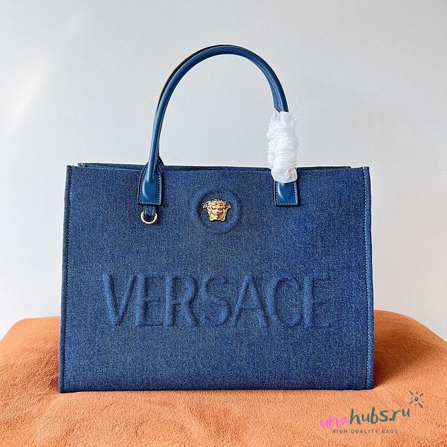 Versace La Medusa Top Denim Handle Bag - 1