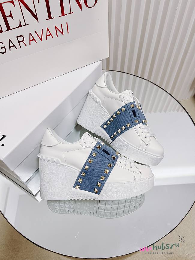 Valentino rockstud denim flatform trainer - 1