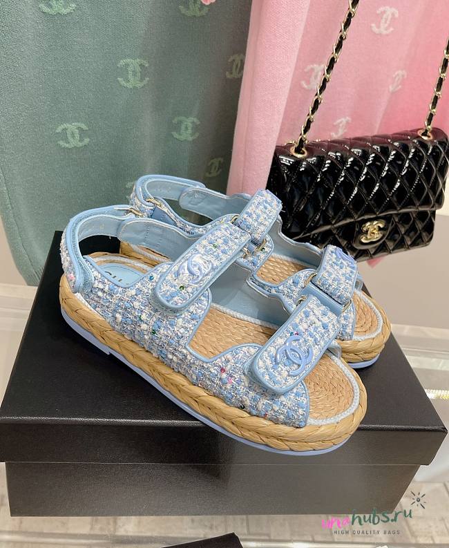 Chanel Dad Blue Tweed Sandal  - 1