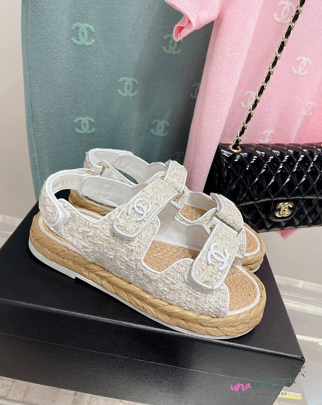 Chanel Dad White Tweed Sandal - 1