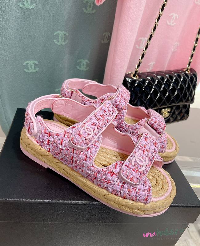 Chanel Dad Baby Pink Tweed Sandal - 1