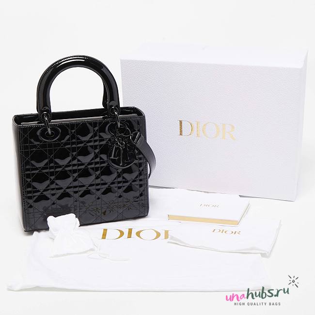 Dior lady medium all black patent bag 24cm - 1