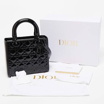 Dior lady medium all black patent bag 24cm