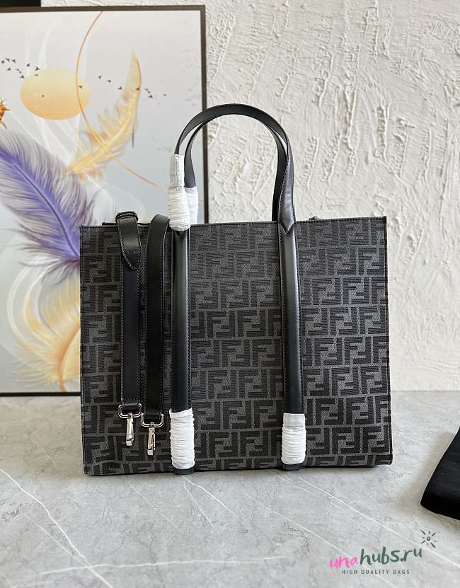 Fendi Shopper FF jacquard black fabric bag - 1