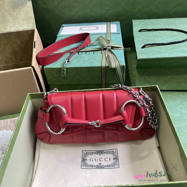 Gucci Horsebit small chain red leather bag - 1