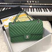 Chanel 1112 calfskin chevron quilted green flap bag - 1