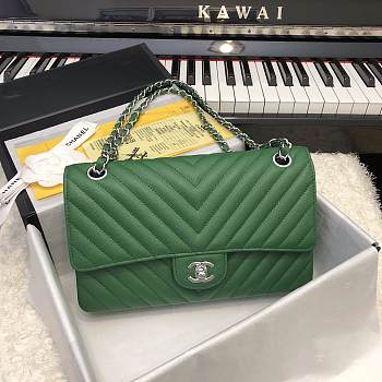 Chanel 1112 calfskin chevron quilted green flap bag