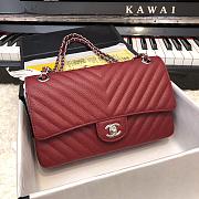 Chanel 1112 red calfskin chevron quilted 2.55 flap bag - 1