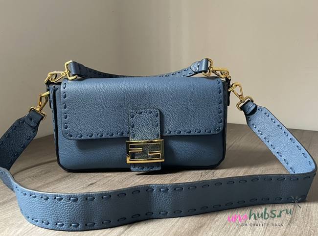 Fendi Baguette blue topstitching bag - 1