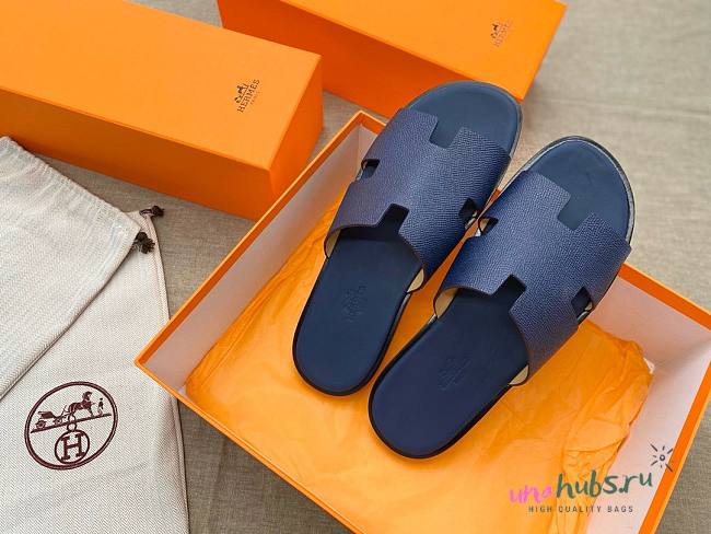 Hermes men oran blue slippers - 1