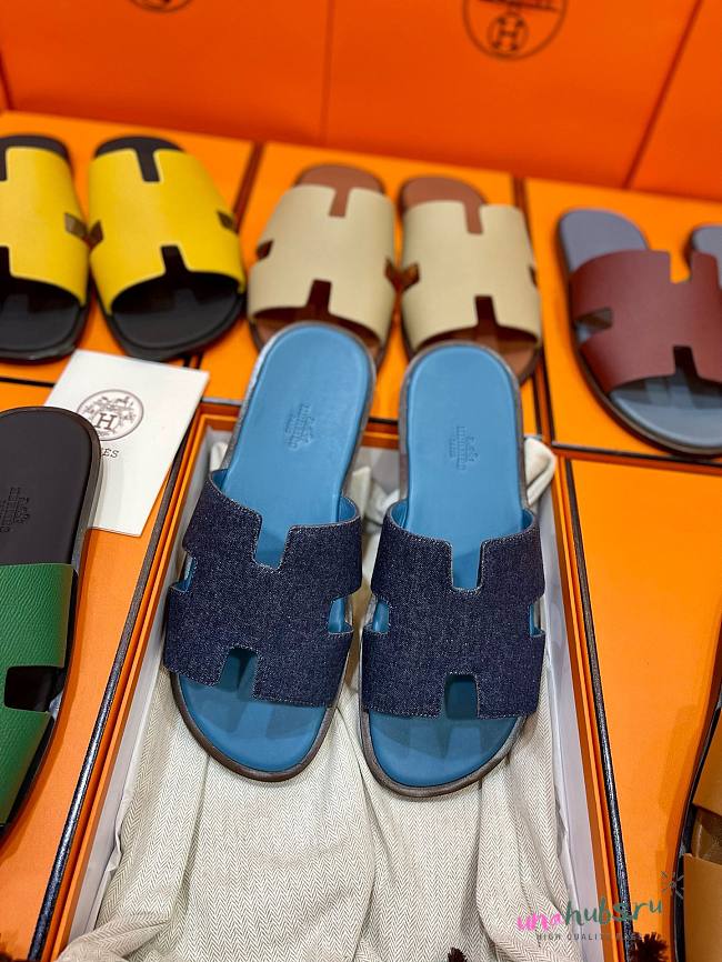 Hermes men oran blue suede slippers - 1