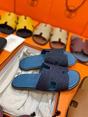 Hermes men oran blue suede slippers - 4