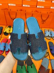 Hermes men oran blue suede slippers - 3