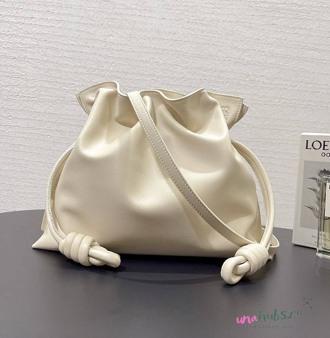 LOEWE medium white leather flamenco clutch bag - 1