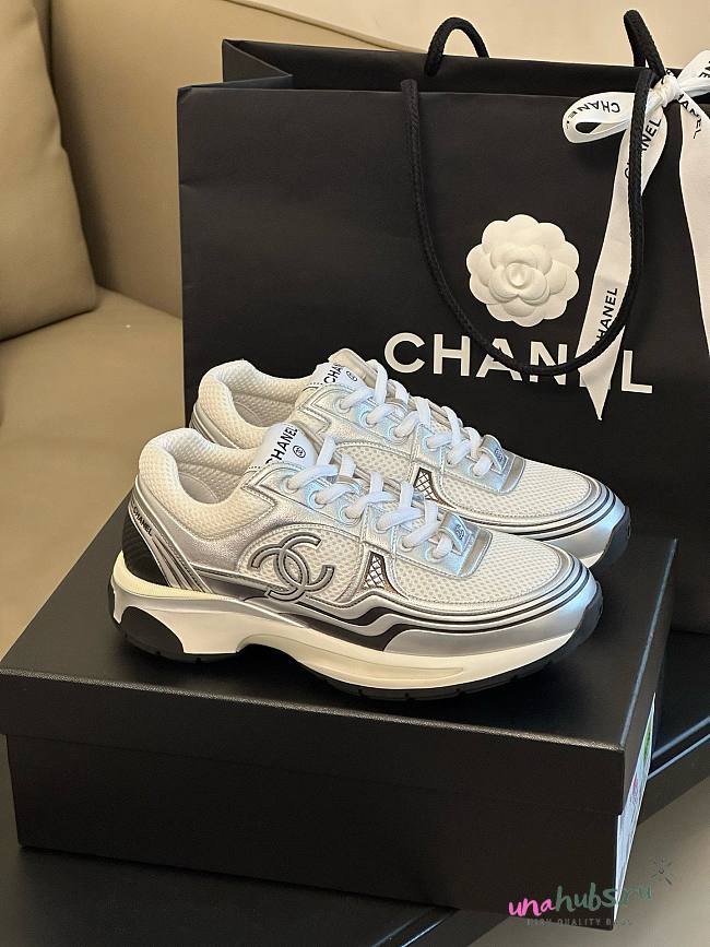 Chanel 23C CC logo silver sneakers  - 1